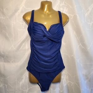 Cromer Resortwear One Piece Swimsuit Size 12 Blue Ruching Padded